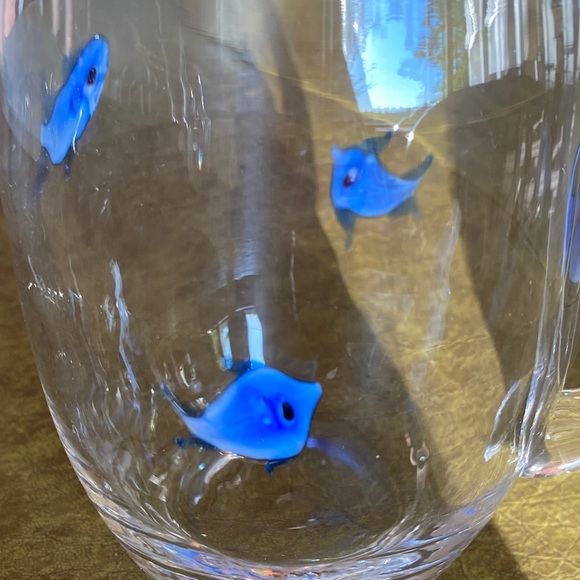 Crate&Barrel vintage Clear Glass Pitcher with Blue koi Fish Design - Picture 5 of 9